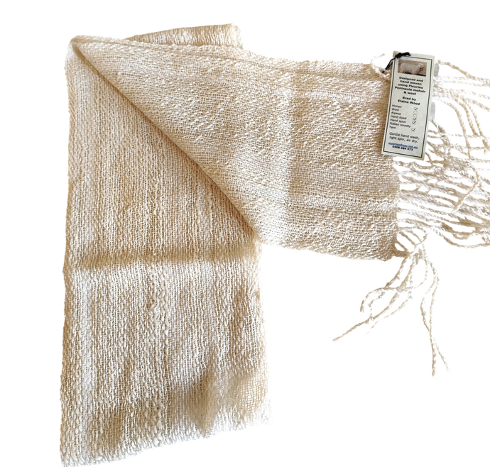 Cream Hand spun, Hand woven Mohair scarf - Elaine Wood