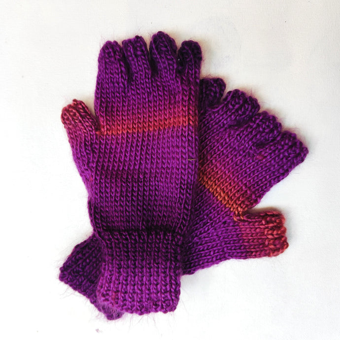 Hand knitted fingerless gloves - Graded Pink- Helen Brook