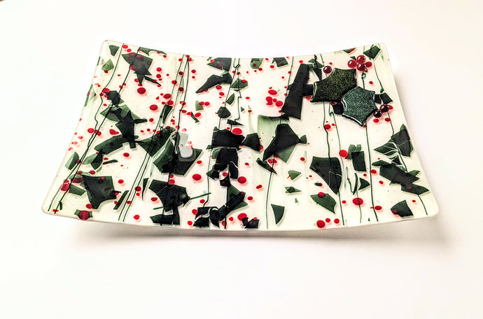 Holly and Berries - glass platter - Christine Byrne
