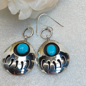 Navajo Turquoise Shadowbox Bear Paw Sterling silver earrings
