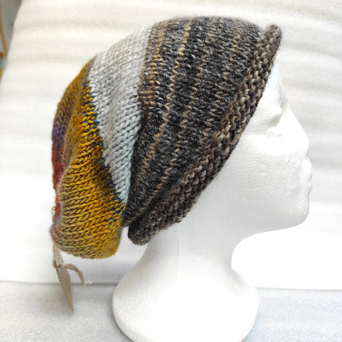 Hand knitted tri coloured slouch hat #125 - Loris Abercrombie