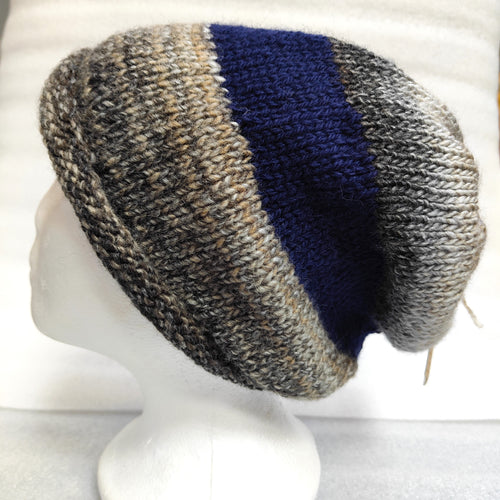Hand knitted tri coloured slouch hat #118 - Loris Abercrombie
