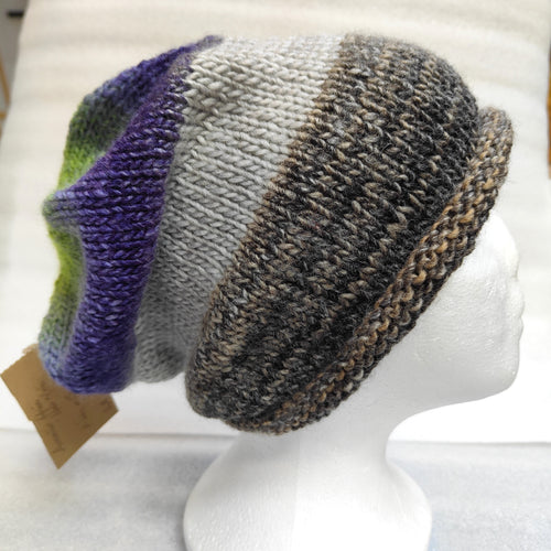 Hand knitted tri coloured slouch hat #126 - Loris Abercrombie