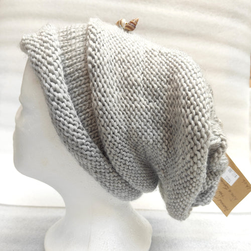 Hand Knitted Silver Grey Slouch Hat #116