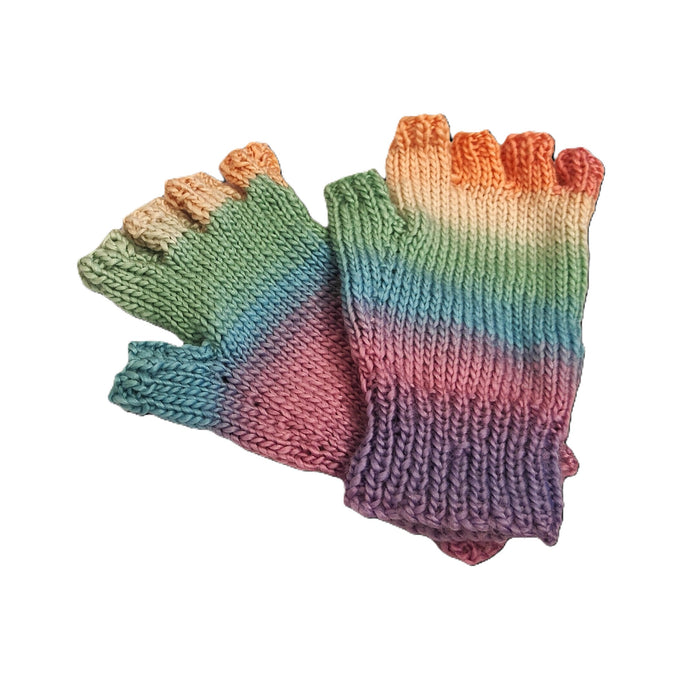 Rainbow knitted fingerless gloves - Helen Brook