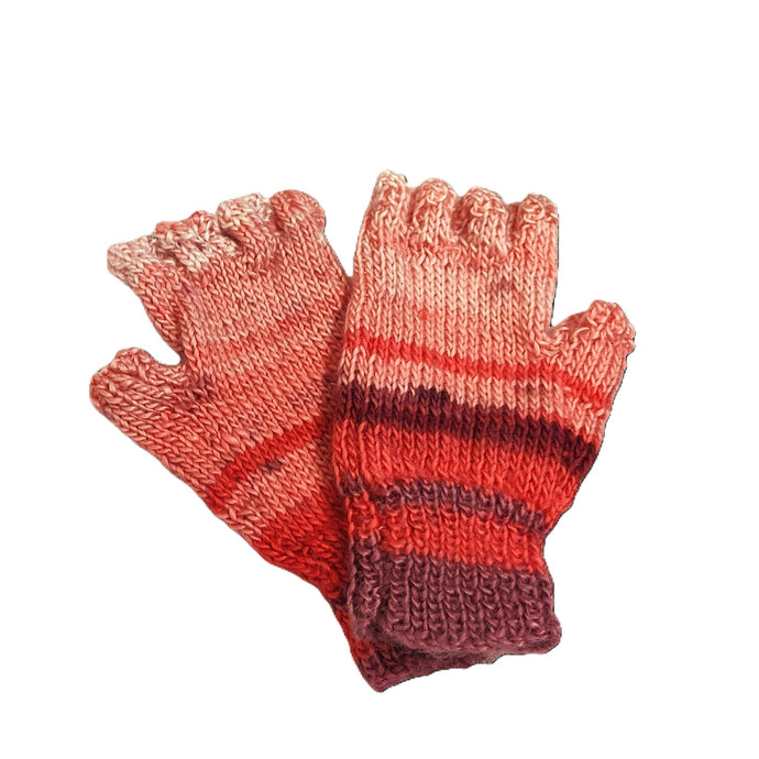 Hand knitted fingerless gloves - Purple / Red  multi- Helen Brook