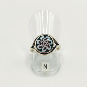 Blue & White  Millefiori and sterling silver ring - size N- Rob Morrison