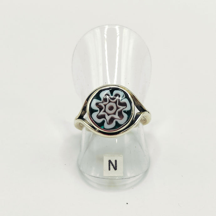 Blue & White  Millefiori and sterling silver ring - size N- Rob Morrison