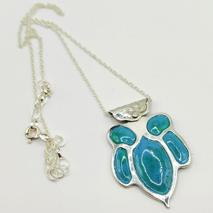 Sterling silver and vitreous enamel flower pendant - aqua - Rob Morrison