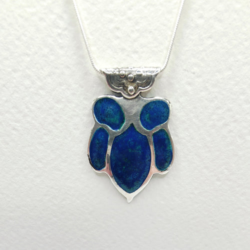 Sterling silver and vitreous enamel flower pendant - dark blue - Rob Morrison