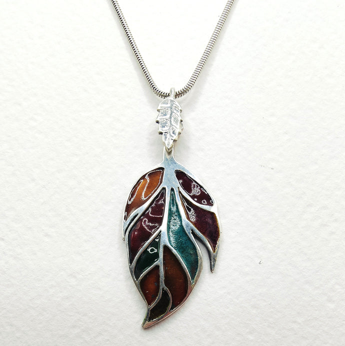 Sterling silver and vitreous enamel leaf pendant - Autumn - Rob Morrison