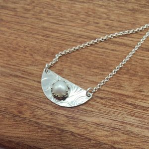 Cultured Pearl & Embossed Sterling Silver Spoon Necklace - Silver Rose Jewellery