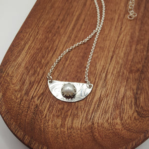 Cultured Pearl & Embossed Sterling Silver Spoon Necklace - Silver Rose Jewellery