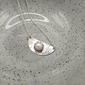 Cultured Pearl & Embossed Sterling Silver Spoon Necklace - Silver Rose Jewellery