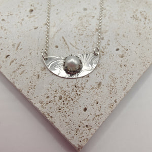 Cultured Pearl & Embossed Sterling Silver Spoon Necklace - Silver Rose Jewellery