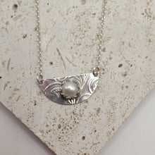 Load image into Gallery viewer, Cultured Pearl &amp; Embossed Sterling Silver Spoon Necklace - Silver Rose Jewellery