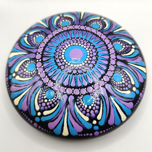 Large Art Stone, Yoga Stone, Meditation Stone - Blue, purple and white - Gone Dotty