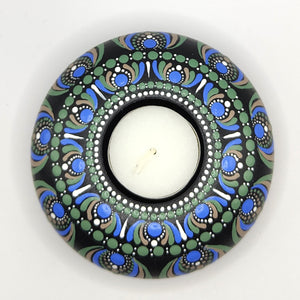 Tea Light Holder - Green, Blue & White - Gone Dotty