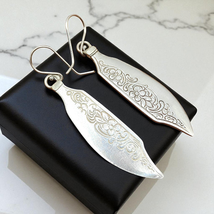 Hildesheim Rose Butter Knife Earrings - Silver Rose Jewellery
