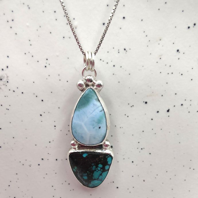 Larimar & Hubei Turquoise Pendant – Sterling Silver - Silver Rose Jewellery