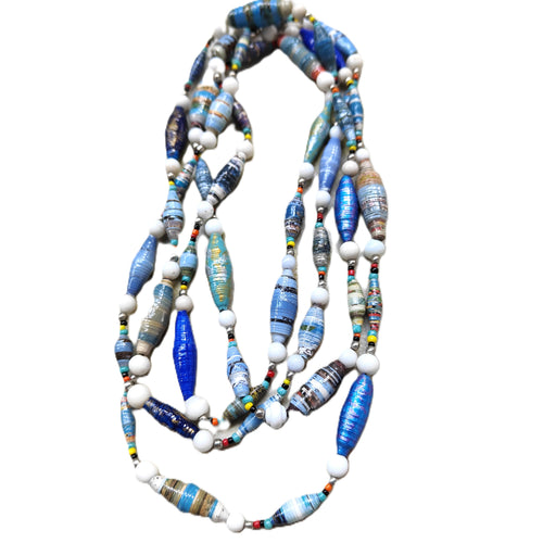 Handmade paper bead necklace #18 - 160cm - Noelene Forbes