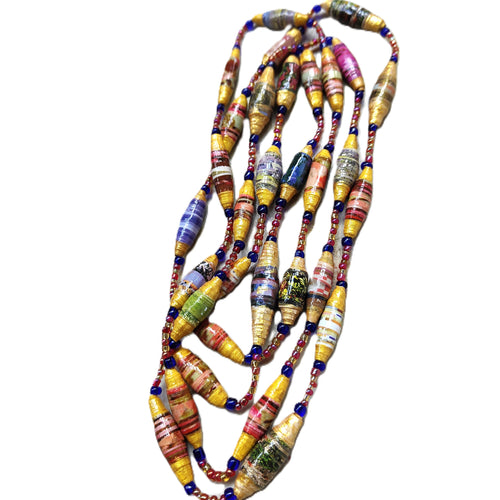 Handmade paper bead necklace #19 - 160cm - Noelene Forbes