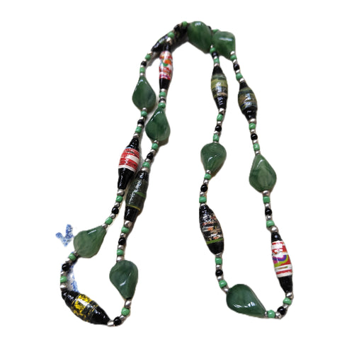 Handmade paper bead necklace #15 - 76cm - Noelene Forbes