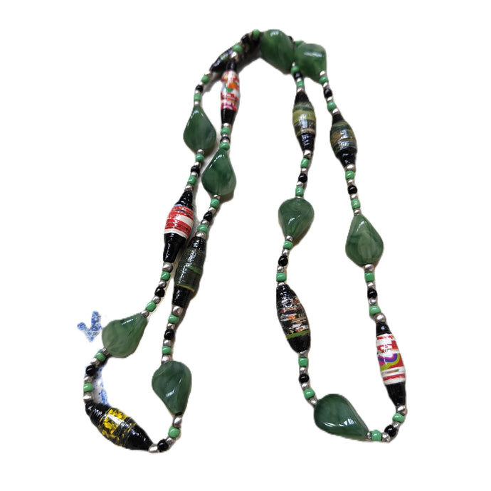 Handmade paper bead necklace #15 - 76cm - Noelene Forbes