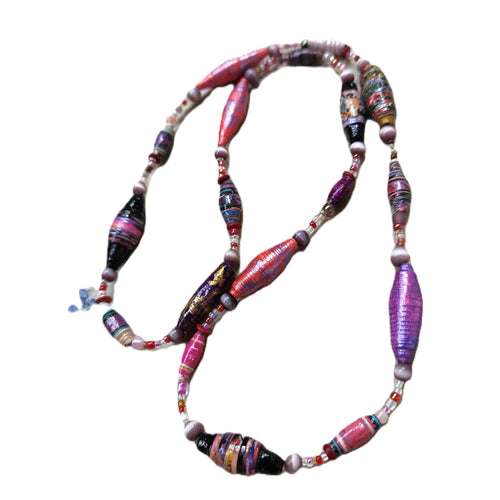 Handmade paper bead necklace #12 - 76cm - Noelene Forbes