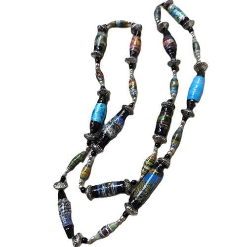 Handmade paper bead necklace #16 - 76cm - Noelene Forbes