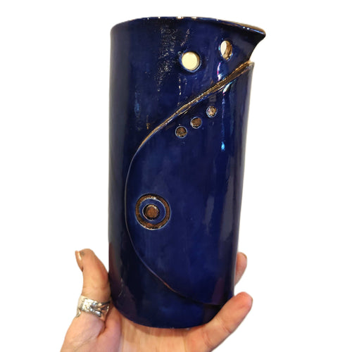 Ultramarine glazed  and gold trimmed Quirky Vase