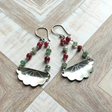 Load image into Gallery viewer, Japanese Iced Tea Spoon Earrings – Emerald &amp; Ruby Beads - Silver Rose Jewellery