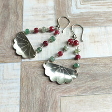 Load image into Gallery viewer, Japanese Iced Tea Spoon Earrings – Emerald &amp; Ruby Beads - Silver Rose Jewellery