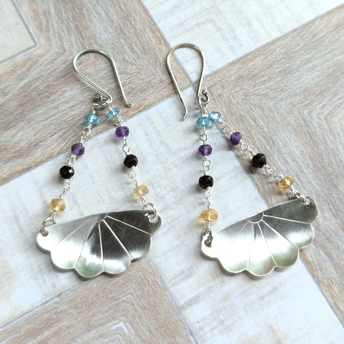 Japanese Iced Tea Spoon Earrings – Multi-Gemstone Mix (Topaz, Amethyst, Spinel, Citrine) - Silver Rose Jewellery