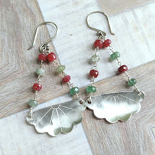 Load image into Gallery viewer, Japanese Iced Tea Spoon Earrings – Emerald &amp; Ruby Beads - Silver Rose Jewellery