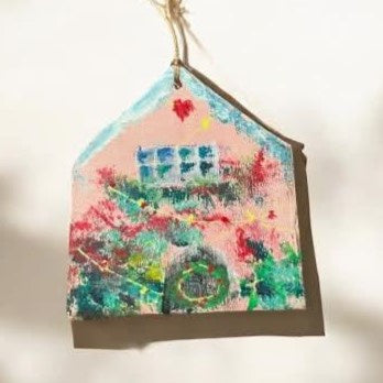 Hand painted leather Christmas Ornament - House - Kendra Chang
