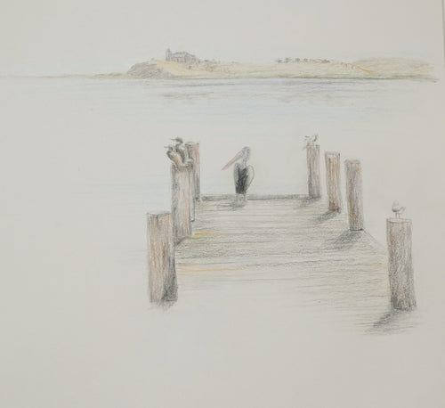 Greeting Card - Narrung  jetty and lighthouse - Erica McNicol