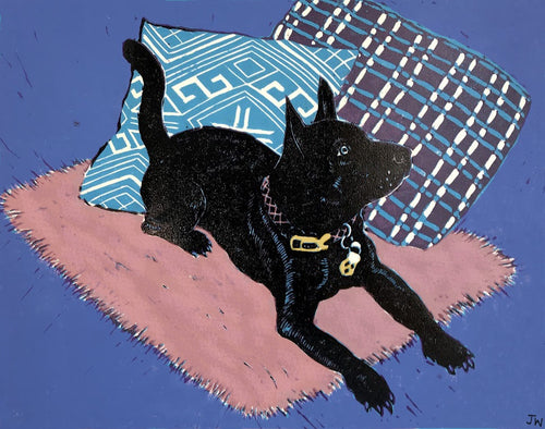 Oona - reduction lino cut - Julia Wakefield