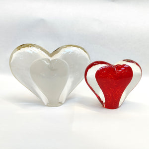 Large Glass Heart -Opal White - Tim Shaw Glass Artist