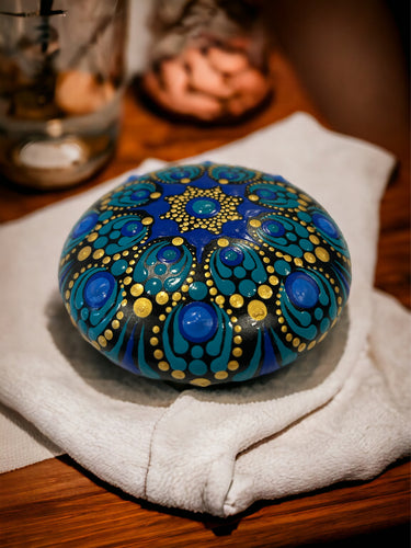 Medium Art Stone, Yoga Stone, Meditation Stone - Blue & Gold