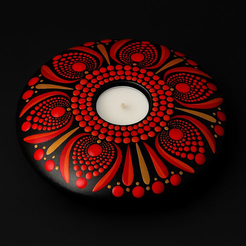 Large Tea Light Holder - Hand painted Red and Gold  - Gina Barker