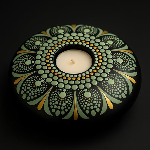 Large Tea Light Holder - Greens & gold