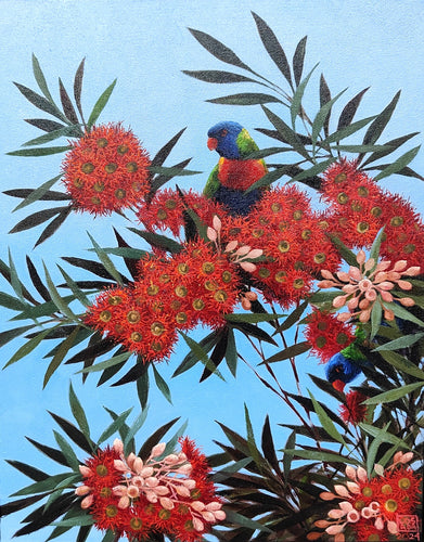 Lorikeets in Flowering Gum - Oils - Lisa Losada