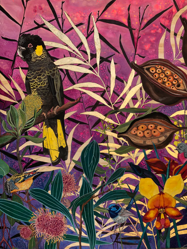 Organic Cotton Tea Towel - Mr Yellow with a blue wren - Katie Sandison