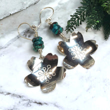 Load image into Gallery viewer, Vintage Sterling Silver Sakura Blossoms Earrings with Genuine turquoise - Silver Rose Jewellery