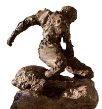 Load image into Gallery viewer, Original mixed media sculpture titled Ulysses, a seated figure with green and dark textured patina-style finish.