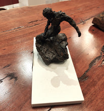 Load image into Gallery viewer, Original mixed media sculpture titled Ulysses, a seated figure with green and dark textured patina-style finish.