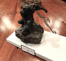 Load image into Gallery viewer, Original mixed media sculpture titled Ulysses, a seated figure with green and dark textured patina-style finish.