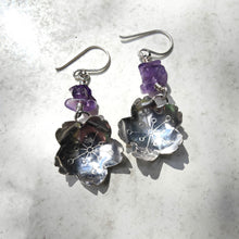 Load image into Gallery viewer, Vintage Sterling Silver Sakura Blossoms Earrings with Genuine Amethyst - Silver Rose Jewellery