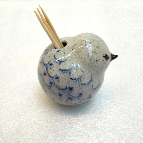 Ceramic Bird toothpick holder - Grey and Blue - Marjorie Molyneux